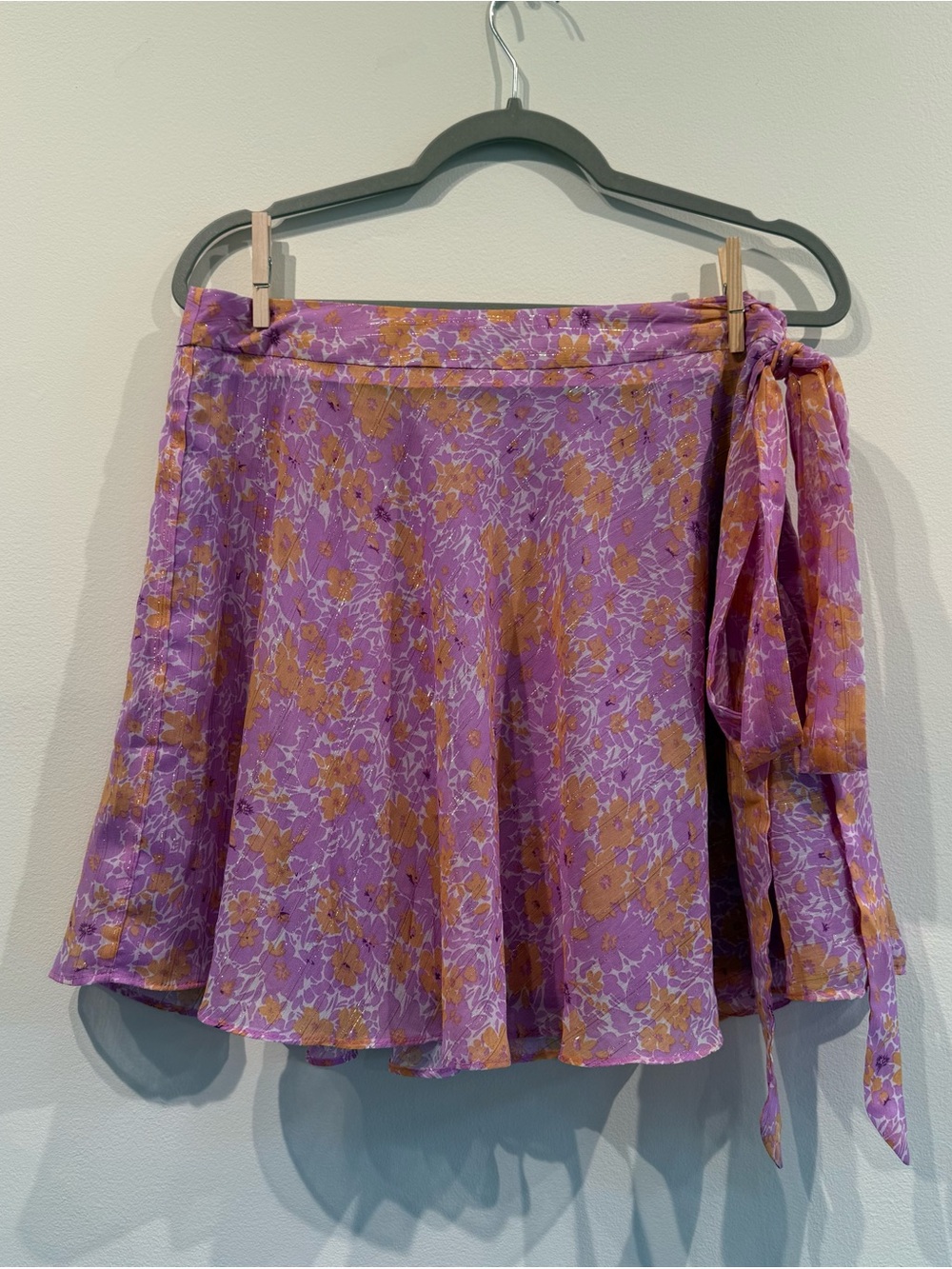Floral Wrap Mini Skirt in Lavender and Orange